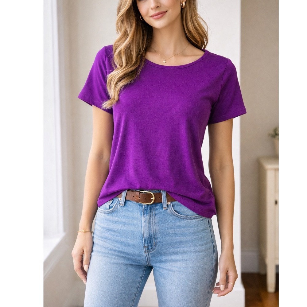 Lauren Ralph Lauren Womens Purple Short Sleeve Cotton Crewneck T-Shirt Large